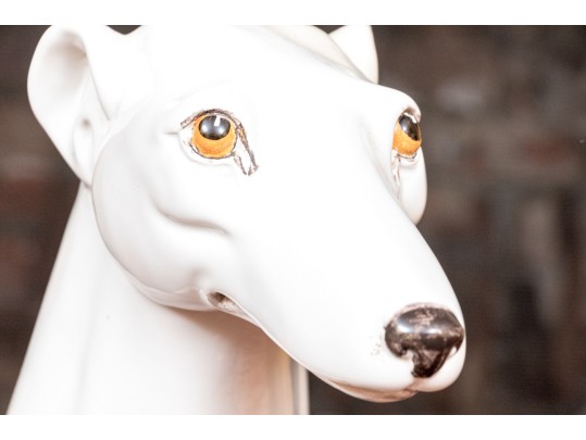 Pair Of Vintage Italian Hand-Painted Life Size Ceramic Whippet Dogs