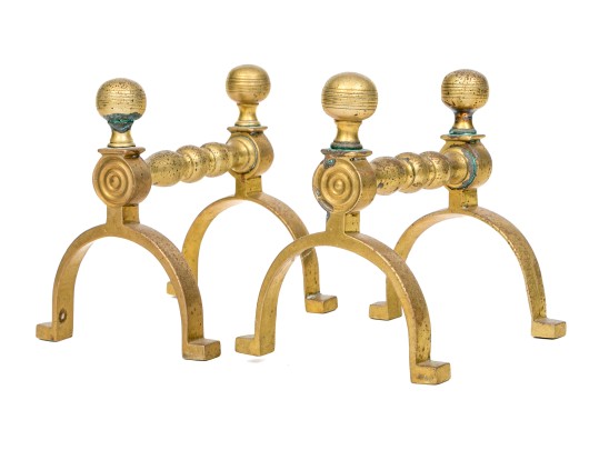 Pair Of Antique Brass Firedogs, Ca. 1850-70