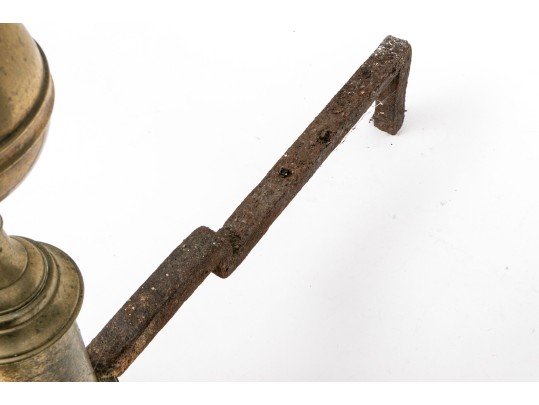 Pair Of American Federal Brass And Iron Andirons, Ca. 1800-1820