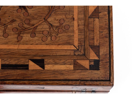 Pennsylvania Marquetry Inlaid Jewelry Box With Key, 19th Century