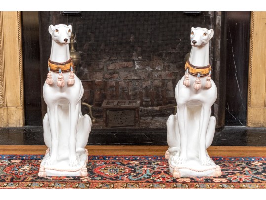 Pair Of Vintage Italian Hand-Painted Life Size Ceramic Whippet Dogs