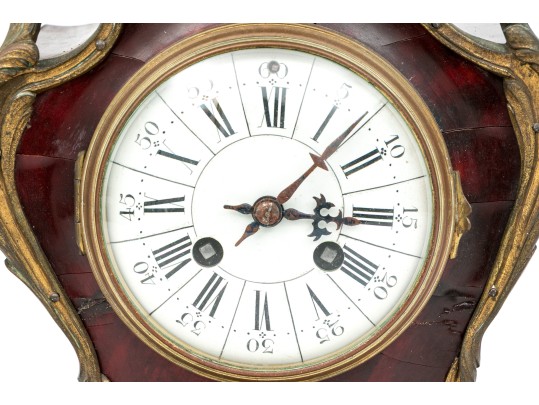 Rococo Style Gilt Bronze Mounted Tortoise Veneered Mantel Clock