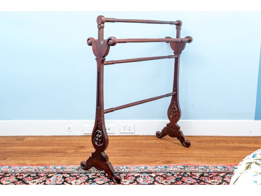 Antique Carved Mahogany Quilt Stand, Ca. 1840-60