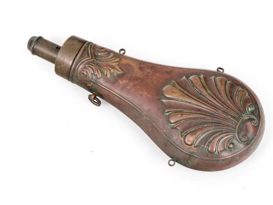 Antique American Copper And Brass Black Powder Flask, 19th Century