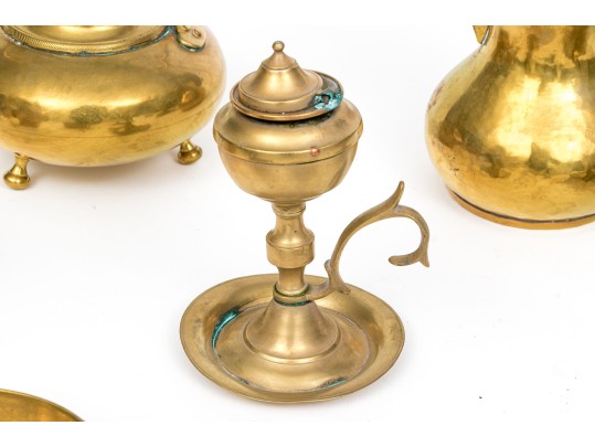 Collection Of Seven Brass Serving Wares