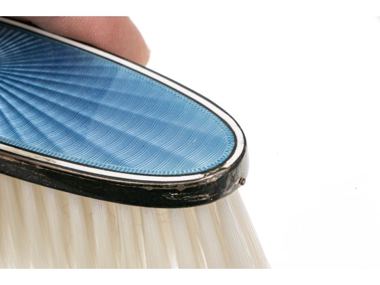 Tiffany & Co Four Piece Guilloche Enameled Sterling Silver Vanity Set