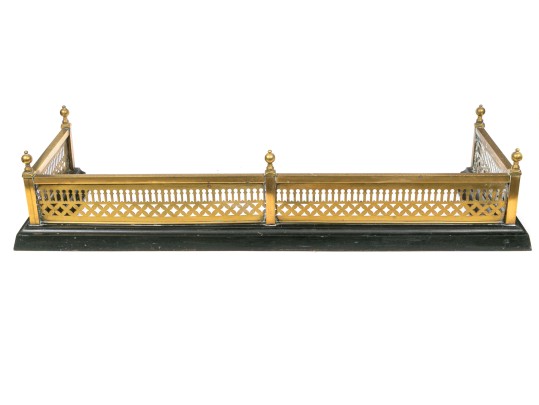 Handsome Antique Iron And Brass Fireplace Fender, Ca. 1860-80