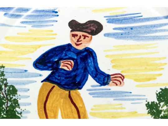 Set Of Six Antique French Faience Quimper Hand-Painted Ceramic Bowls