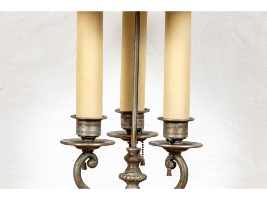 A Good Full Size Pair Of Antique Three Light Electrified Bouillotte Laps