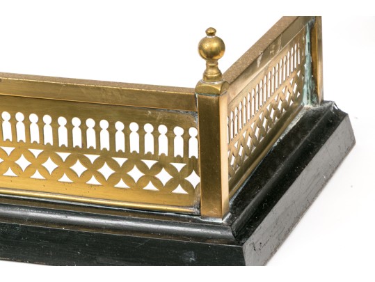 Handsome Antique Iron And Brass Fireplace Fender, Ca. 1860-80
