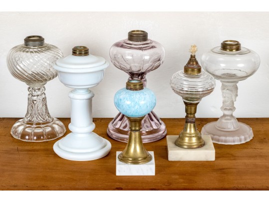 Assorted Collection Of Antique Oil Lamp Fonts