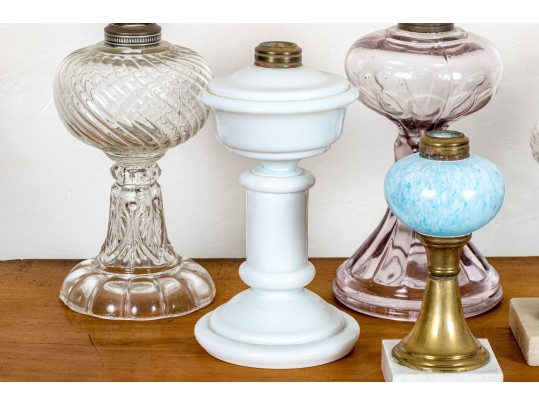 Assorted Collection Of Antique Oil Lamp Fonts