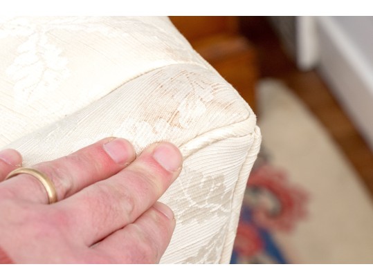 Antique Queen Anne Style Upholstered Wingback Armchair