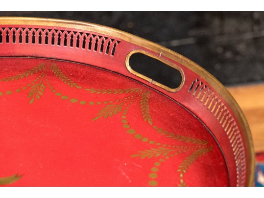 Vintage Hand Painted French Chinoiserie Tole Tray Top Table