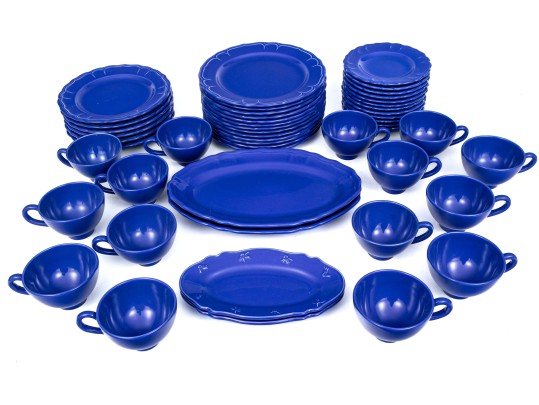 Classic Blue French Faience Service, 56 Pieces