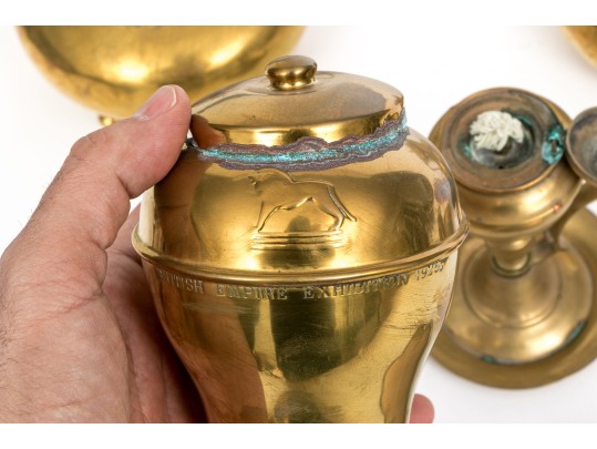 Collection Of Seven Brass Serving Wares