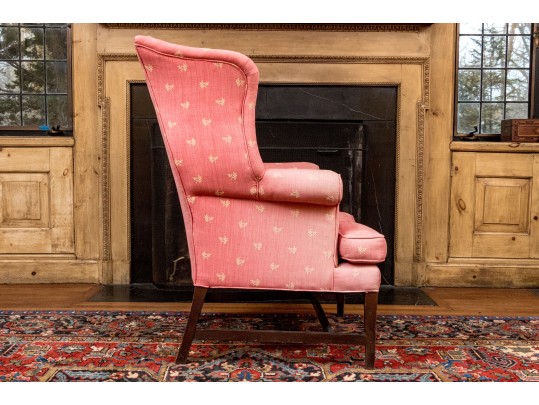 American Late Federal New England Upholstered Wingback Armchair, Ca. 1800-1820