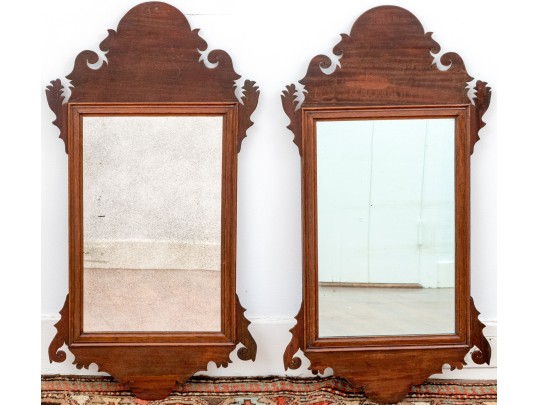 Pair Of Antique Mahogany Chippendale Style Looking Glasses, 19th Century