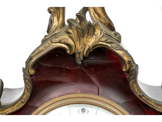 Rococo Style Gilt Bronze Mounted Tortoise Veneered Mantel Clock