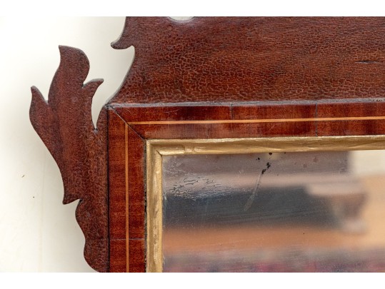 Antique Chippendale Style Looking Glass With Satinwood Inlay, 19th Century