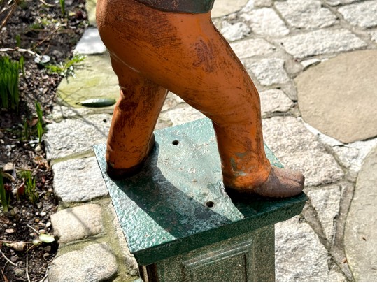 Antique Cast Iron Garden Jockey On Green Plinth