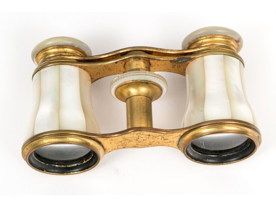 French LeMaire Mother Of Pearl And Brass Opera Glasses, With Leather Case