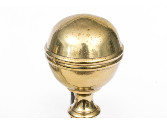 Pair Of American Federal Cast Brass Cannonball Andirons, Ca. 1800-1820