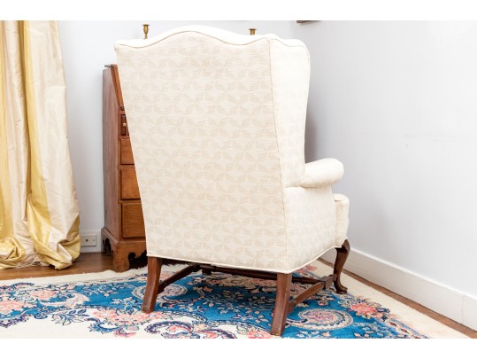 Antique Queen Anne Style Upholstered Wingback Armchair