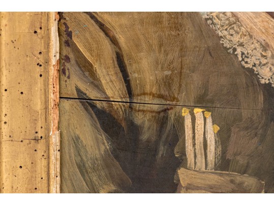 Antique Oil On Panel, Portrait Of A Man Smoking A Pipe In The Dutch Style