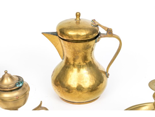Collection Of Seven Brass Serving Wares