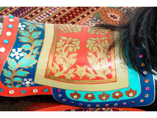 Antique American Wood Children's Hobby Horse On Stand