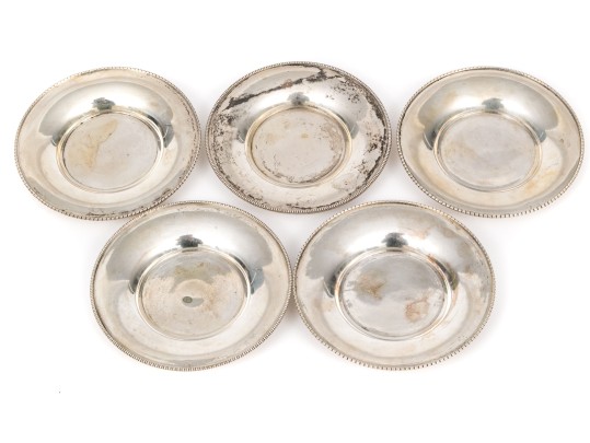 Set Of Five Continental 800 Silver Coasters, 7.4 Ozt.