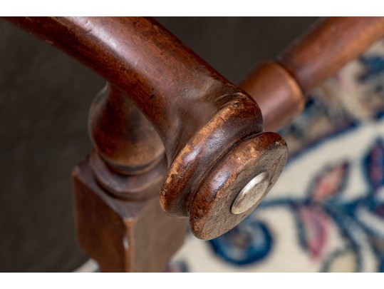 Antique Queen Anne Style Upholstered Wingback Armchair