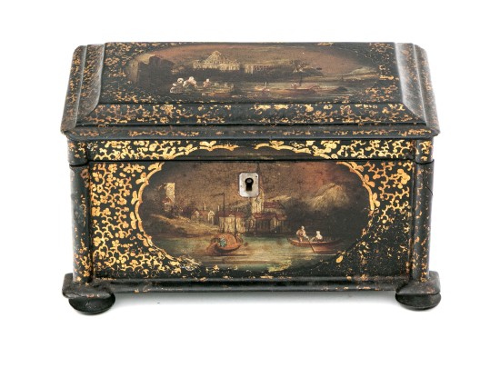 English Papier Mache Lacquered Tea Caddy, Ca. 1840-60