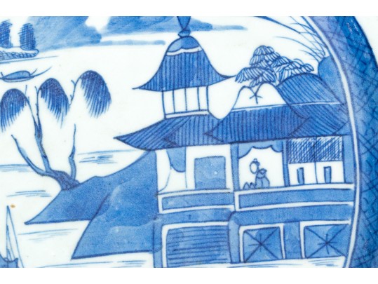 19th C. Chinese Blue And White Canton Pattern Porcelain Platter