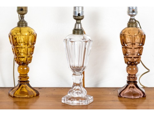 Collection Of Three Whale Oil Lamps Converted To Electrical