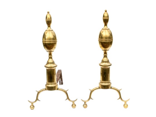 Pair Of American Federal Brass Double Lemon Form Andirons, Ca. 1790-1810