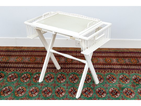 Vintage Painted Luggage Rack And Folding Tray Top Table