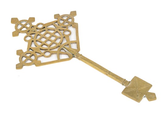 Antique Brass Handheld Coptic Cross