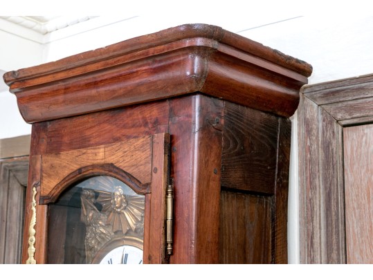 Antique French Dark Stained Fruitwood Tall Case Clock, 19th Century