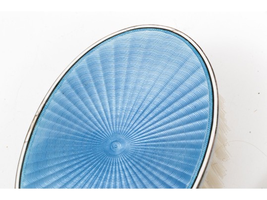 Tiffany & Co Four Piece Guilloche Enameled Sterling Silver Vanity Set