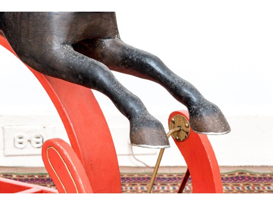 Antique American Wood Children's Hobby Horse On Stand