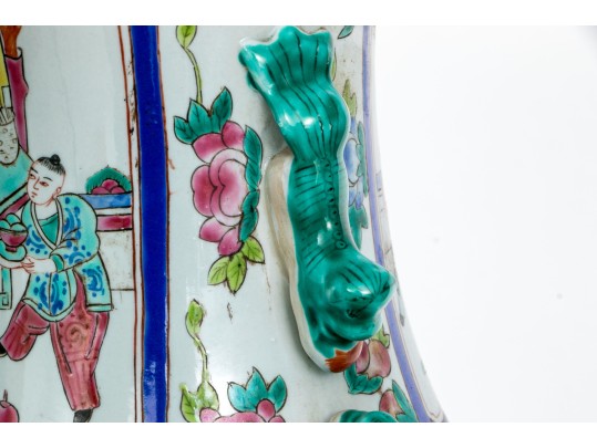 Chinese Famille Rose Porcelain Twin Handled Vase, 20th C.