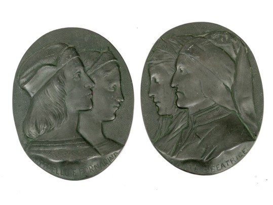 Pair Of Antique Cast Bronze Italian Cameo Plaques