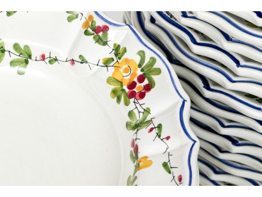 Elegant Vintage Italian Hand-Painted Ceramic Plates And Bowls, 25 Pieces