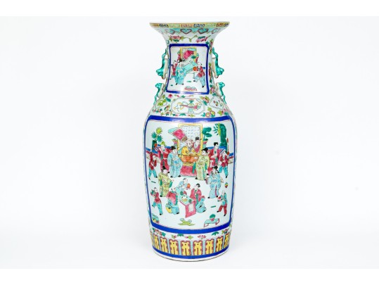 Chinese Famille Rose Porcelain Twin Handled Vase, 20th C.