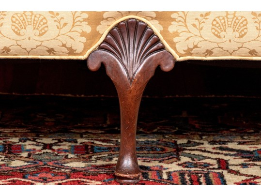 Antique George III Style Upholstered Camel Back Sofa