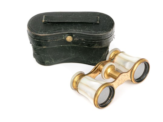 French LeMaire Mother Of Pearl And Brass Opera Glasses, With Leather Case