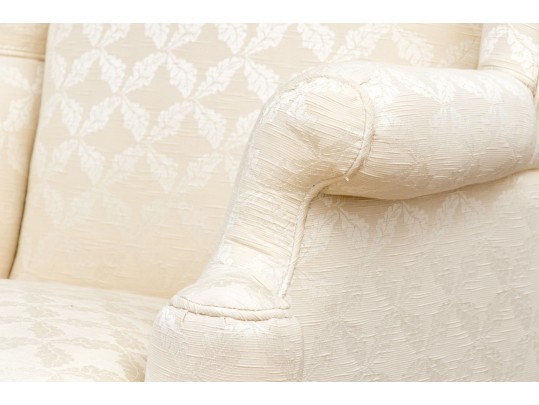 Antique Queen Anne Style Upholstered Wingback Armchair