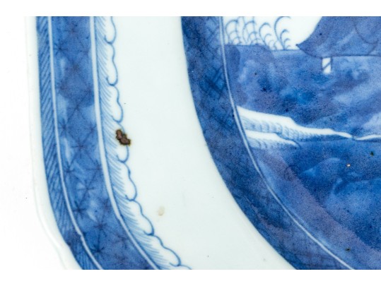 19th C. Chinese Blue And White Canton Pattern Porcelain Platter